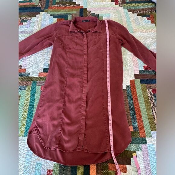 Prana Doryan Shirt Dress Women's Large Vino Button Front Roll Tab Sleeve Tencel - Picture 4 of 9
